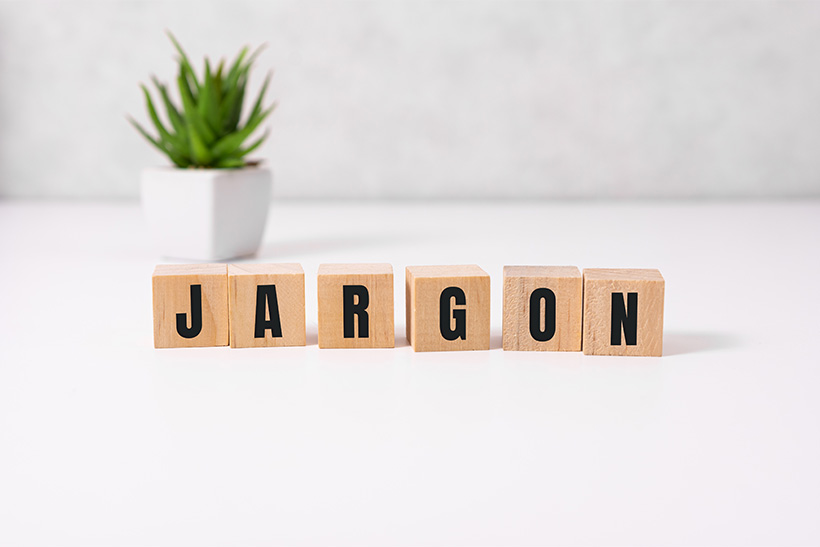 Mot de jargon à partir de blocs de bois avec des lettres